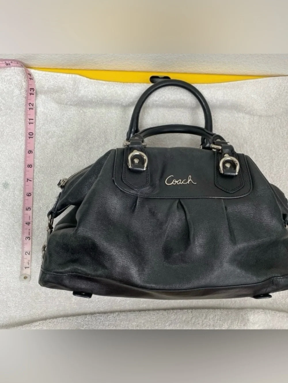Coach Womens Black Leather Silver Hardware Satchel Classic Bag Purse Streetwear
